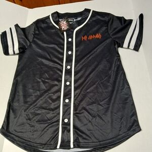 Def Leppard Mesh Baseball Jersey Black & White w/ Leopard Back Shortsleeve Sz M